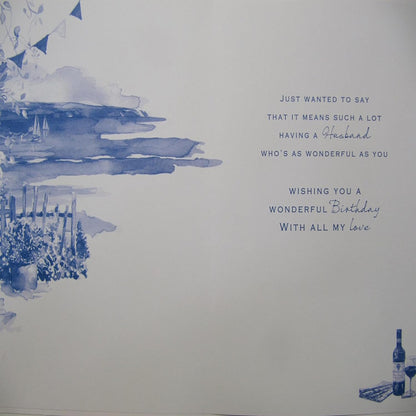 Wonderful  Colourful Husband Birthday Card  -  Relaxing Beach Design Greeting Card   -  9  x  6 inches