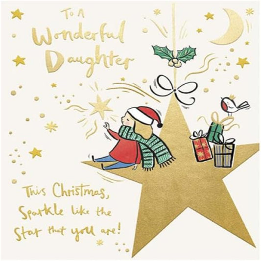 Wonderful Daughter Christmas Card   –   Girl & Robin Design    -    178 x 154 mm