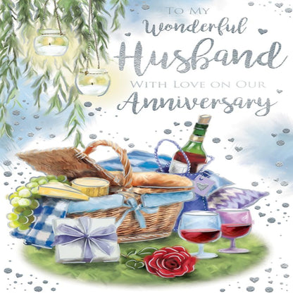 Wonderful Husband Anniversary Card   –   Aura Range  -  16 cm  x  23 cm