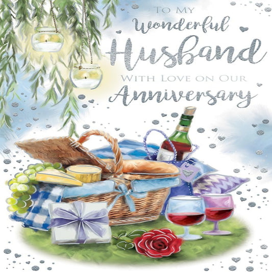 Wonderful Husband Anniversary Card   –   Aura Range  -  16 cm  x  23 cm