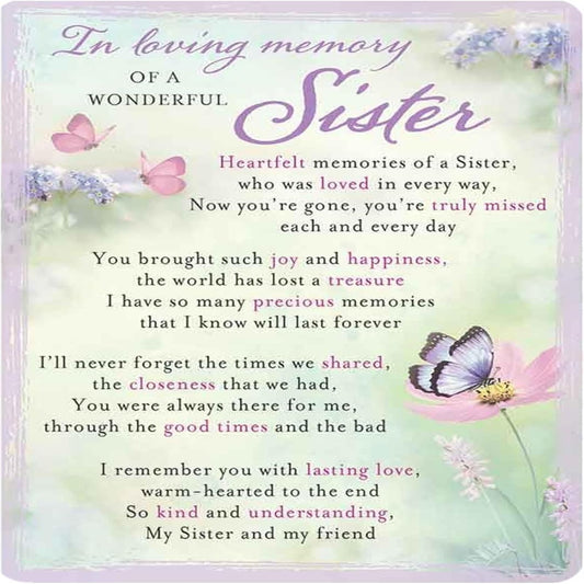 Wonderful Sister Graveside Memorial Card  -  120 x 165 mm