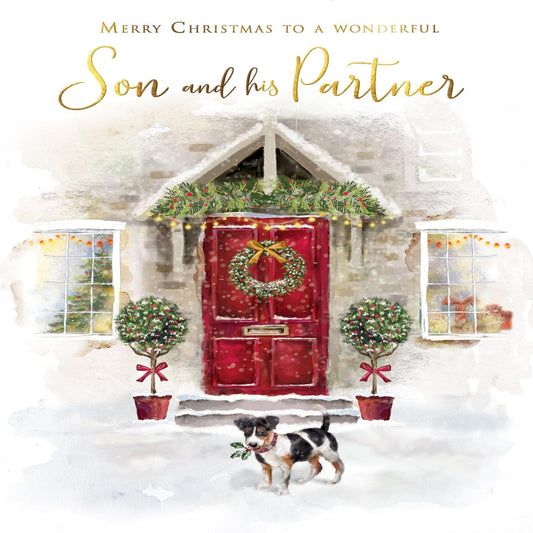 Wonderful Son & Partner Christmas Card   –    Red Door Design   -   Piccadilly Greetings   -   8  x  6 inches