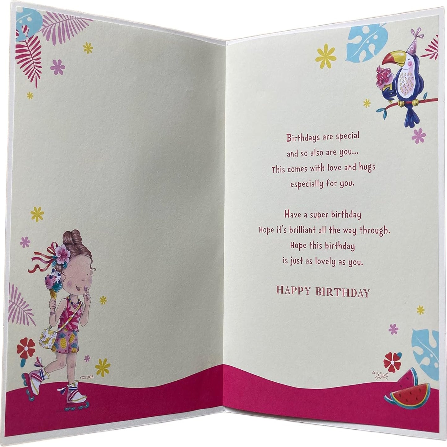 Xpress Yourself 7th Birthday Card for Great-Granddaughter with Badge  -  210 x 290 mm