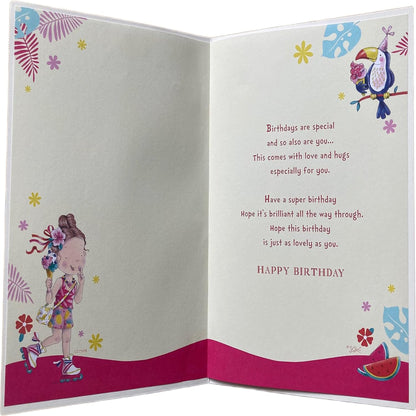 Xpress Yourself 7th Birthday Card for Great-Granddaughter with Badge  -  210 x 290 mm