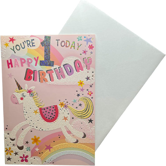 Xpress Yourself Girls 1st Birthday Card    –   You’re 1 Today  -   13.5cm  x  19.5 cm