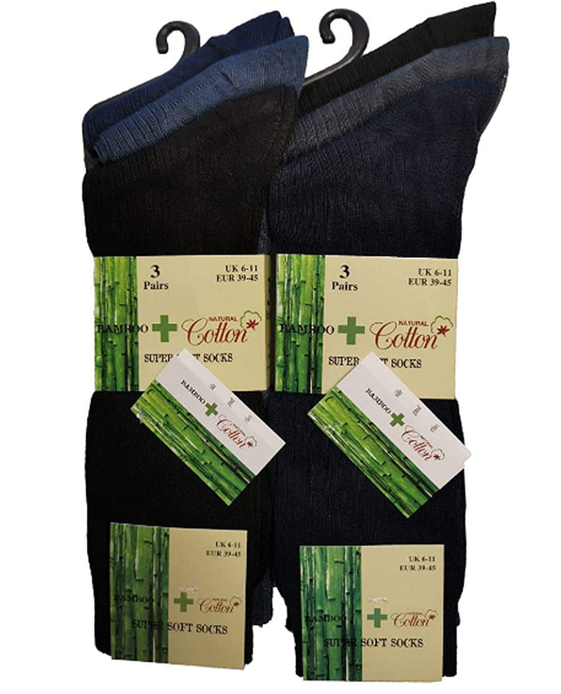 Mens Bamboo and Natural Cotton Super Soft Ribbed Breathable Socks 6-11
