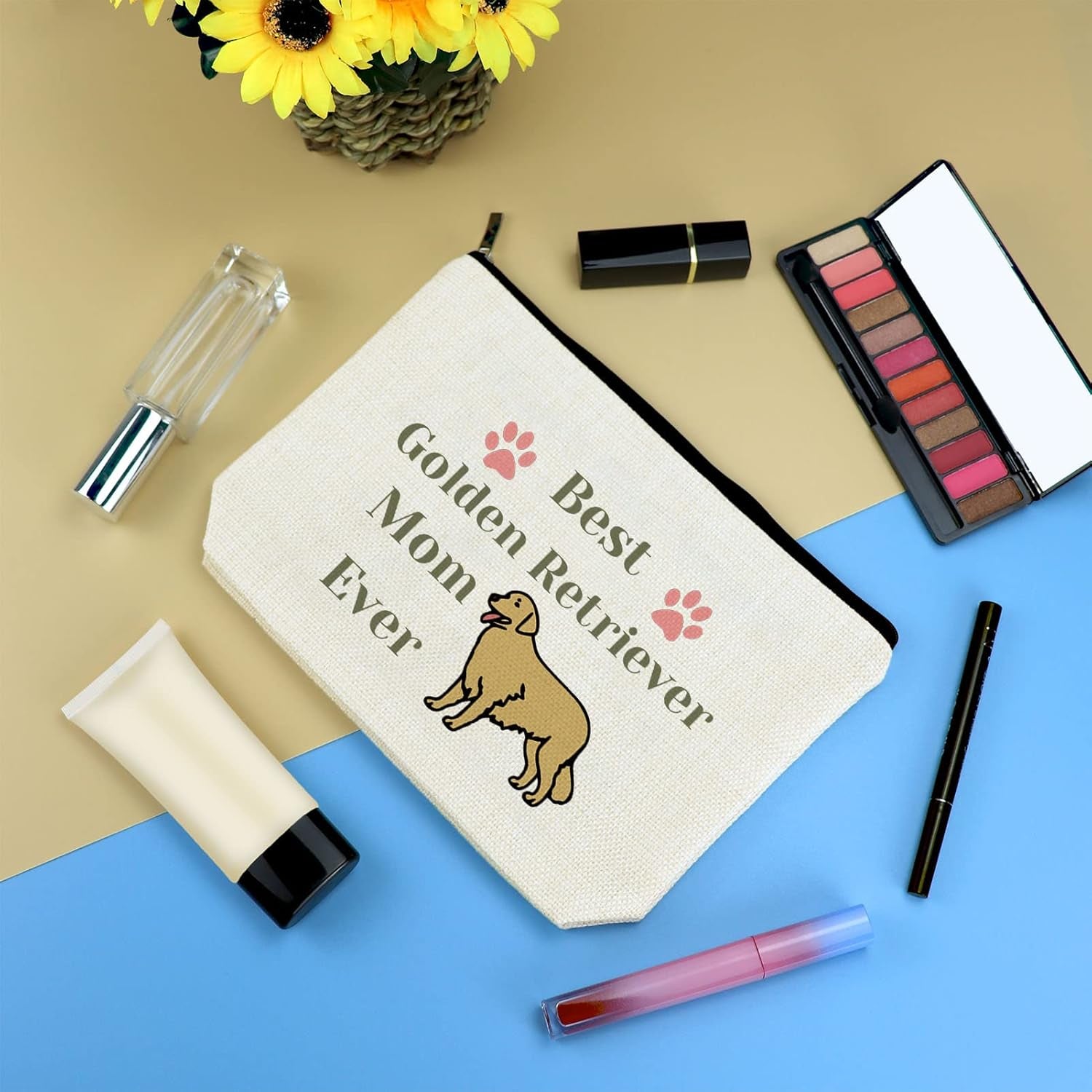 Golden Retriever Mom Gifts Makeup Bag Golden Retriever Lover Gift Golden Mom Cosmetic Bag Golden Retriever Owner Gift Dog Lover Gift for Women Mother'S Day Christmas Birthday Gift for Her Travel Pouch