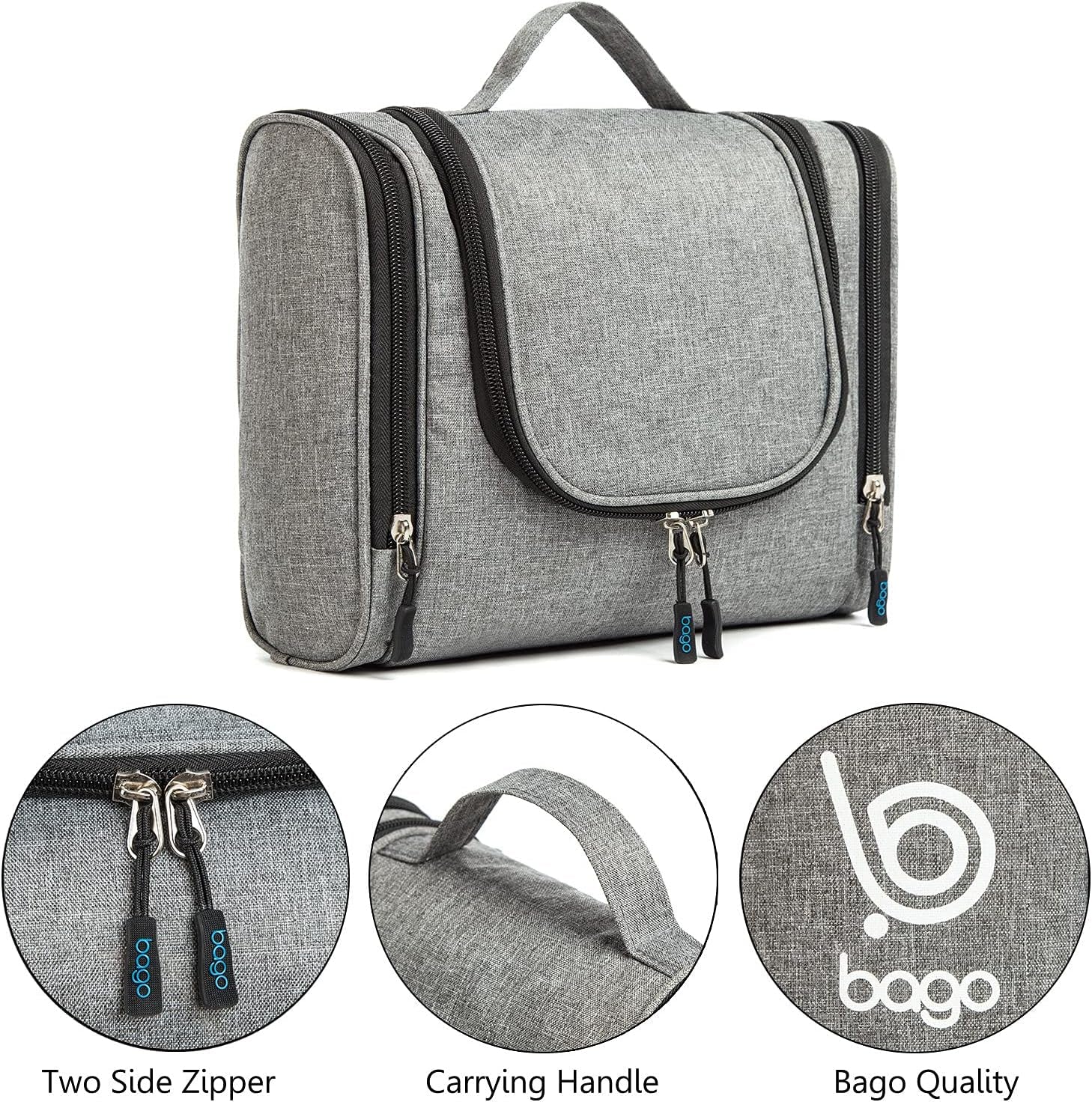 Travel Hanging Toiletry Wash Bag - Large Waterproof Cosmetic Organizer for Women and Men - Snowgray