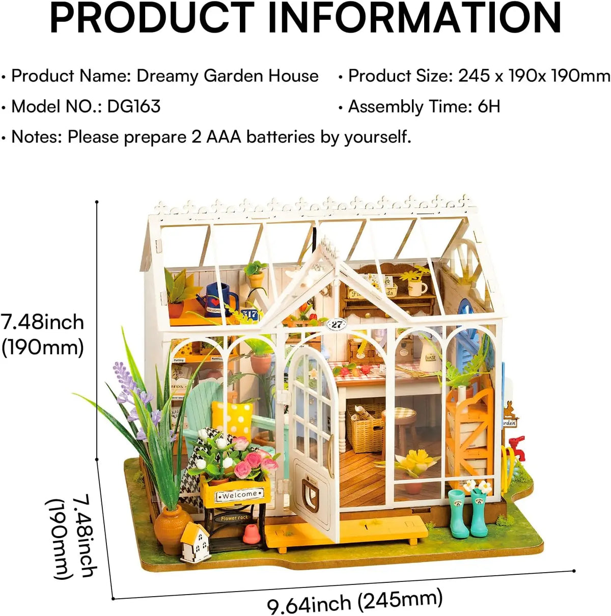 Rolife Dreamy Garden House 3D Puzzle DIY Miniature Dollhouse Kit Crafts Hobbies Bookshelf Decorative Objects DG163