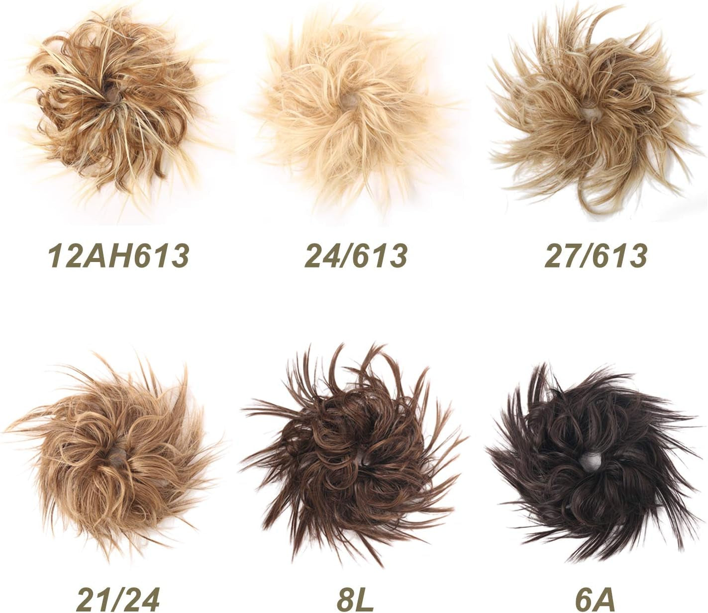 Messy Hair Bun Tousled Updo Hair Piece Scrunchies Extension with Elastic Rubber Band Curly Wavy Messy Hairpieces for Women Girls 1PCS (12AH613)