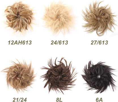 Messy Hair Bun Tousled Updo Hair Piece Scrunchies Extension with Elastic Rubber Band Curly Wavy Messy Hairpieces for Women Girls 1PCS (12AH613)
