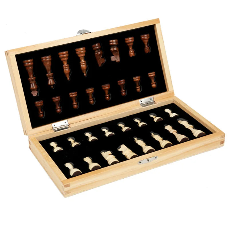 Magnetic Wooden Folding Chess Set Felted Game Board 24Cm*24Cm Interior Storage Adult Kids Gift Family Game Chess Board