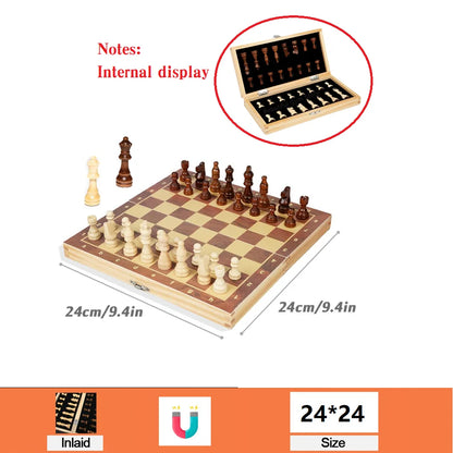 Magnetic Wooden Folding Chess Set Felted Game Board 24Cm*24Cm Interior Storage Adult Kids Gift Family Game Chess Board