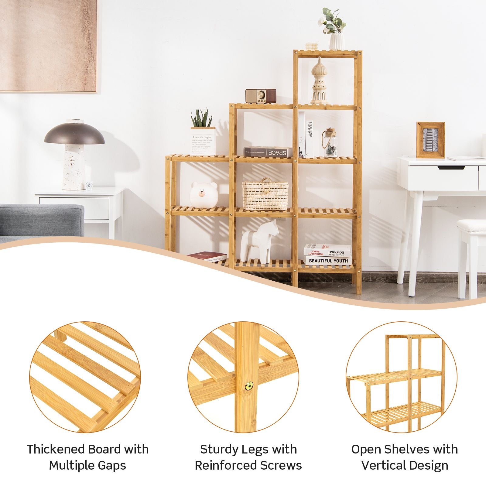 5-Tier Bamboo Plant Stand Storage Organizer Rack with Shelves