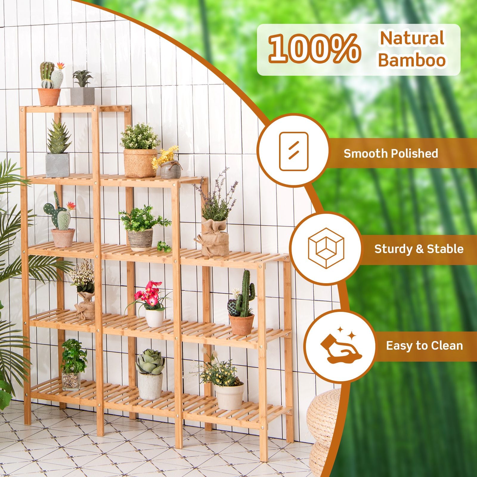 5-Tier Bamboo Plant Stand Storage Organizer Rack with Shelves
