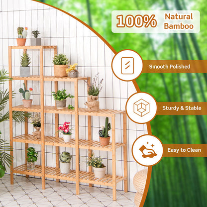 5-Tier Bamboo Plant Stand Storage Organizer Rack with Shelves