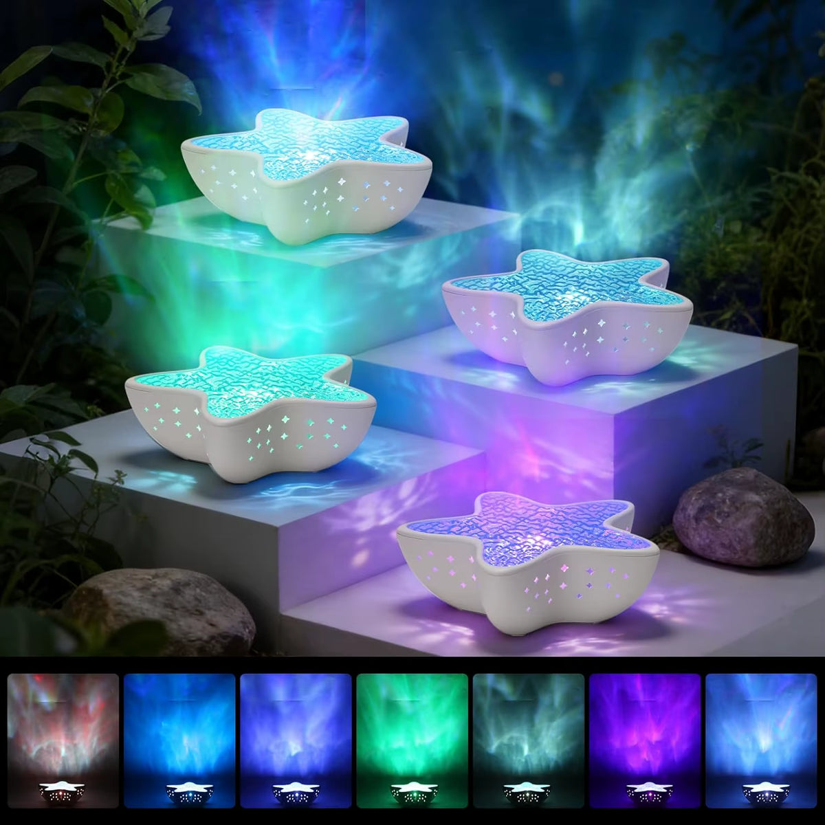 Starfish Projector Lamp Desk Room Decor Night Light Rechargeable Dreamy Ambient Light Kids Gift Festival Party Decor Nightlights