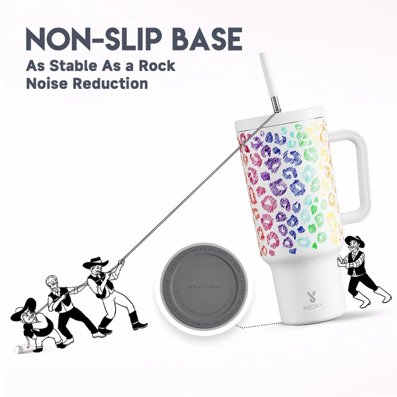 40Oz Cup Tumbler with Handle Straw Stainless Steel Multi-Prints Coffee Cup Travel Water Bottle Leak-Proof Car Mug Gifts