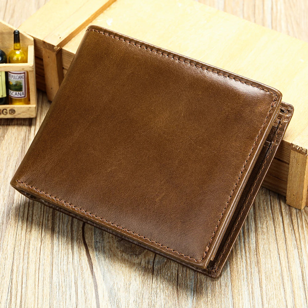 Handmade Cowhide Wallet Men'S Leather Short Anti-Theft Swipe Wallet Large Capacity Trend Wallet Men