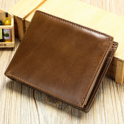 Handmade Cowhide Wallet Men'S Leather Short Anti-Theft Swipe Wallet Large Capacity Trend Wallet Men