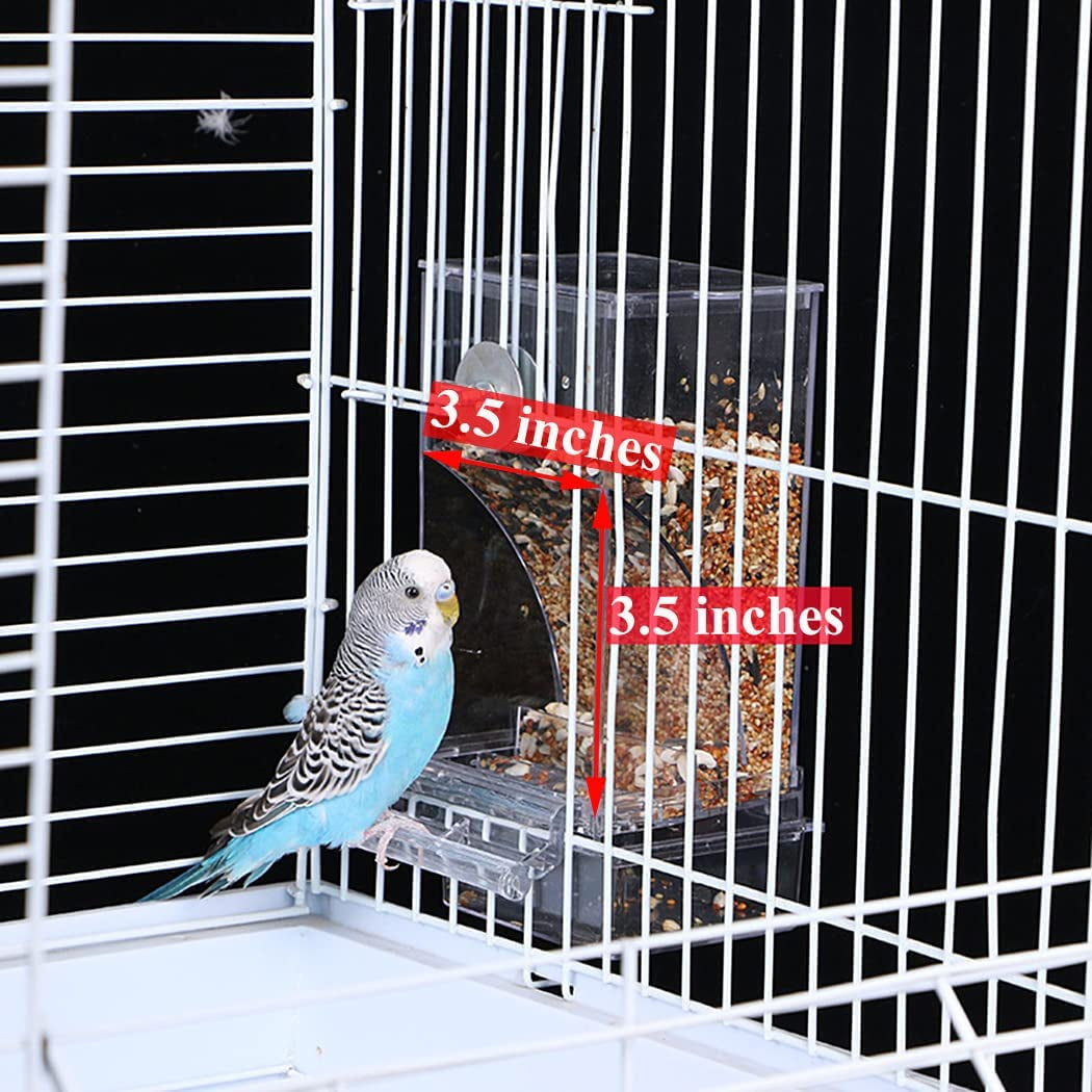 No Mess Bird Feeder Water Dispenser Set, Automatic Parrot Feeder Cage Accessories, Clear Parakeet Seed Container Food Feeder Drinker for Cage, Cockatiel Squirrel Finch Lovebirds Budgies Canary