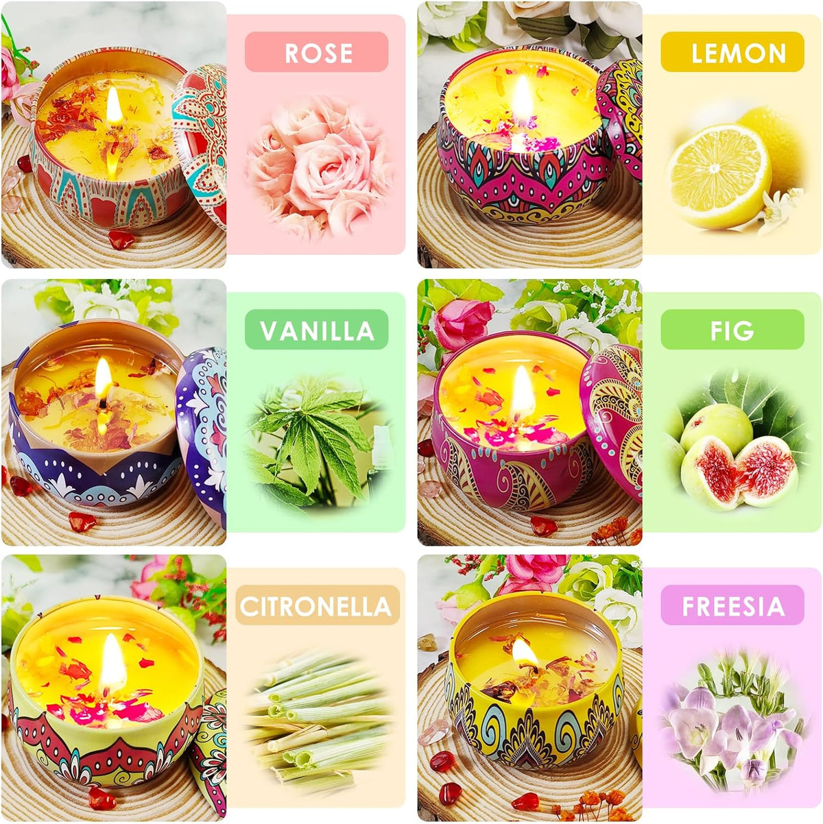 Scented Candles Gifts for Women, Pack of 6 Natural Aromatherapy Candles Set, Candles Gifts for Women, Portable Travel Tin Candles for Stress Relief and Relaxation of the Body for Women Gift