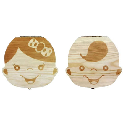 Baby Tooth Box Wooden Kids Milk Teeth Organizer Storage Boys Girls Baby Souvenirs Gifts Keepsakes Spanish/Dutch/French/German