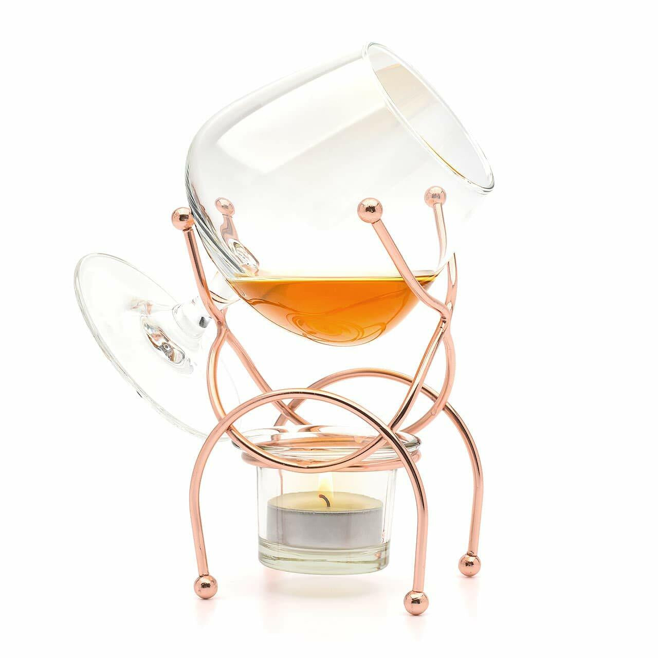 Brandy Cognac Snifter WARMER Glass & Copper Stand Gift Boxed Tumbler Bar Set UK