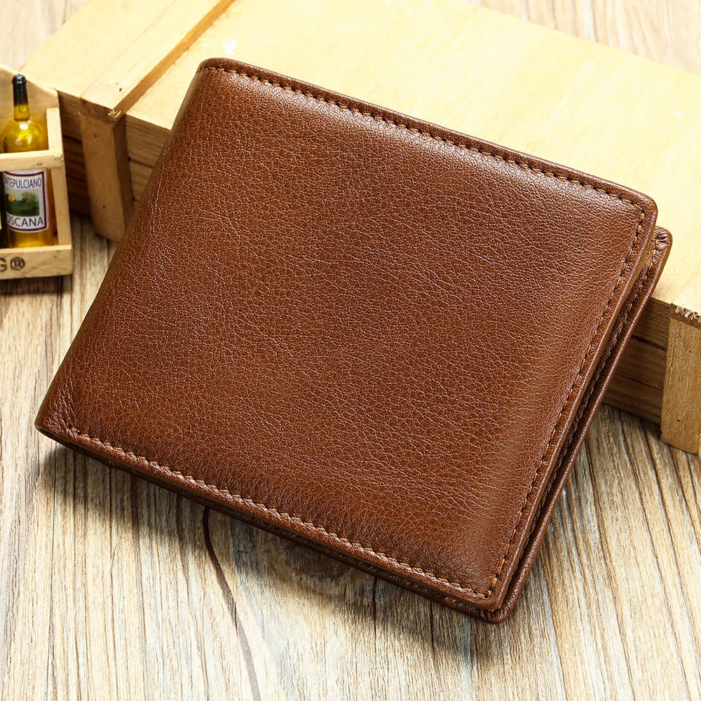 Handmade Cowhide Wallet Men'S Leather Short Anti-Theft Swipe Wallet Large Capacity Trend Wallet Men