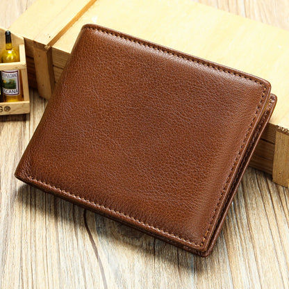 Handmade Cowhide Wallet Men'S Leather Short Anti-Theft Swipe Wallet Large Capacity Trend Wallet Men