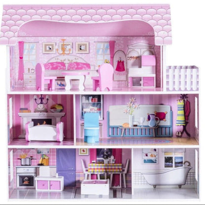 Wooden Dolls House Playset with Furniture and Accessories