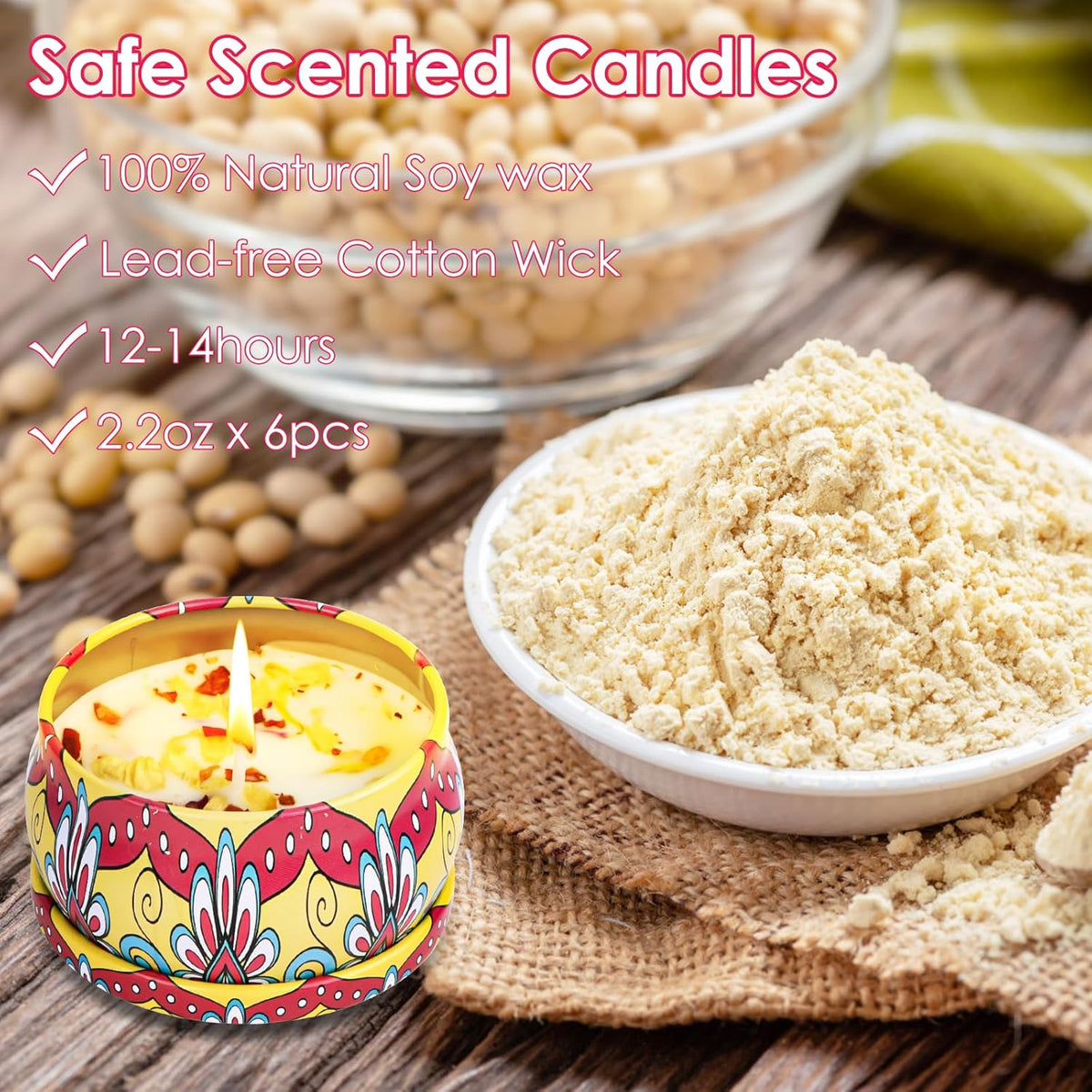 Scented Candles Gifts for Women, Pack of 6 Natural Aromatherapy Candles Set, Candles Gifts for Women, Portable Travel Tin Candles for Stress Relief and Relaxation of the Body for Women Gift