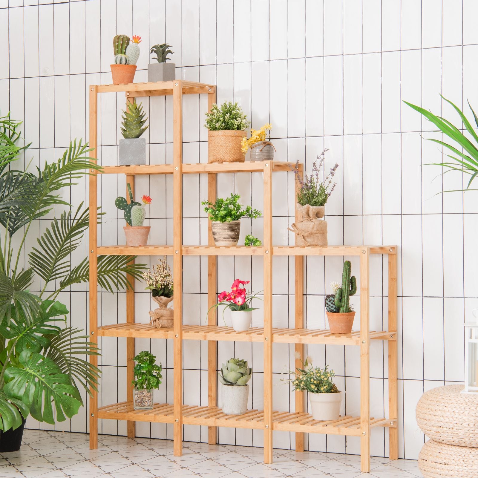 5-Tier Bamboo Plant Stand Storage Organizer Rack with Shelves