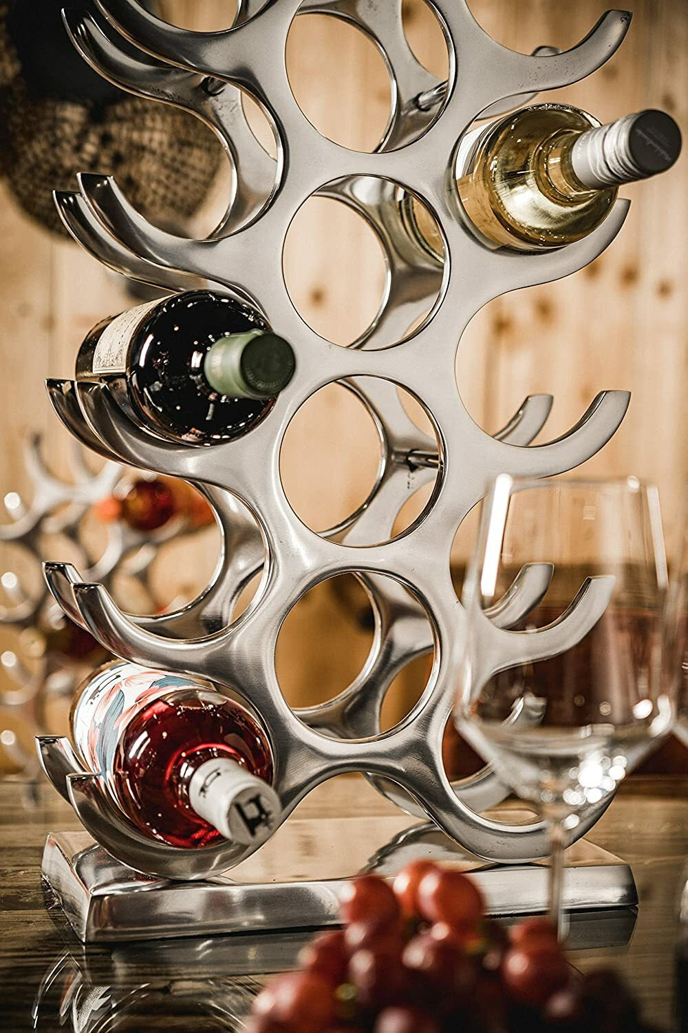 Modern Wine Bottle Stand Floor Standing Aluminium Bottle Silver Wine Rack Drinks
