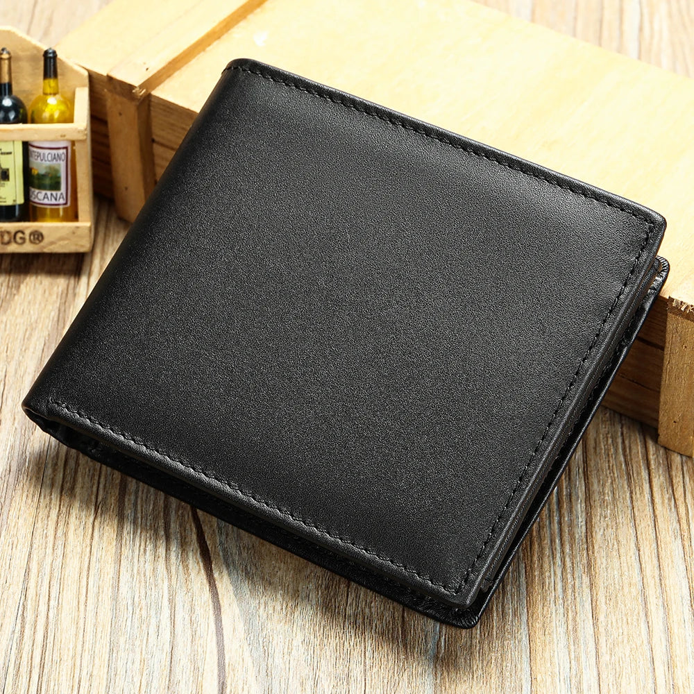 Handmade Cowhide Wallet Men'S Leather Short Anti-Theft Swipe Wallet Large Capacity Trend Wallet Men