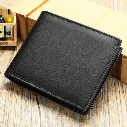 Handmade Cowhide Wallet Men'S Leather Short Anti-Theft Swipe Wallet Large Capacity Trend Wallet Men