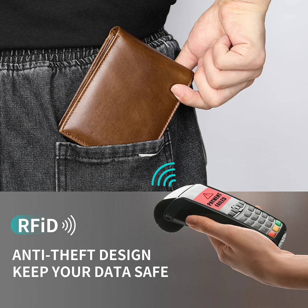 Handmade Cowhide Wallet Men'S Leather Short Anti-Theft Swipe Wallet Large Capacity Trend Wallet Men
