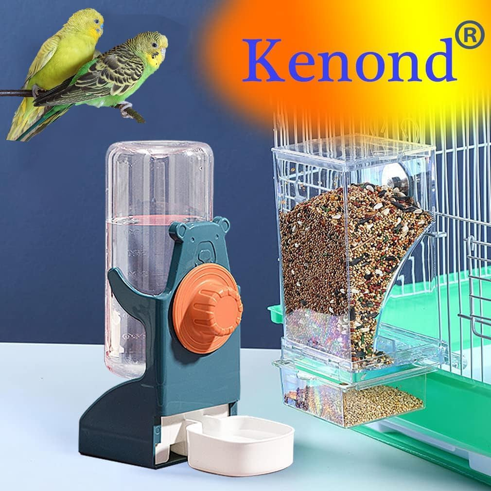 No Mess Bird Feeder Water Dispenser Set, Automatic Parrot Feeder Cage Accessories, Clear Parakeet Seed Container Food Feeder Drinker for Cage, Cockatiel Squirrel Finch Lovebirds Budgies Canary