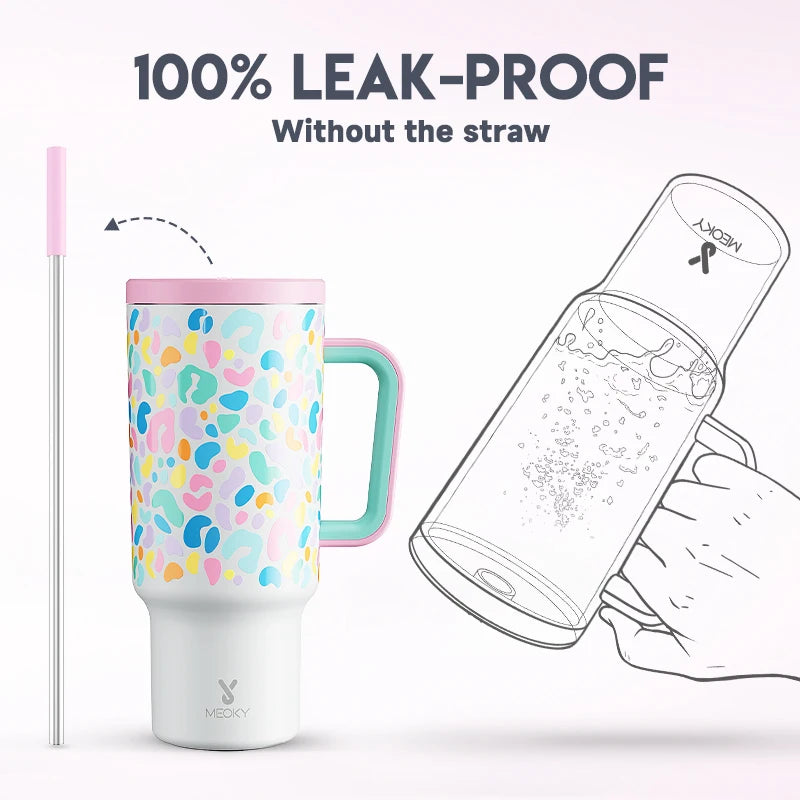 40Oz Cup Tumbler with Handle Straw Stainless Steel Multi-Prints Coffee Cup Travel Water Bottle Leak-Proof Car Mug Gifts