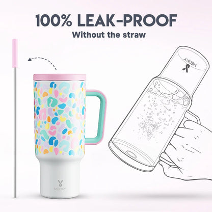 40Oz Cup Tumbler with Handle Straw Stainless Steel Multi-Prints Coffee Cup Travel Water Bottle Leak-Proof Car Mug Gifts