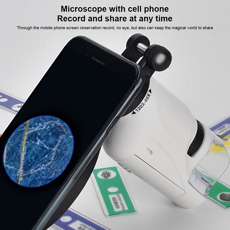 Pocket Microscope for Kids, Portable Handheld Mini Microscope Toy, Kids Microscope with LED Light 60X-120X Explore the Wonders of Nature with This Portable Microscope Toy