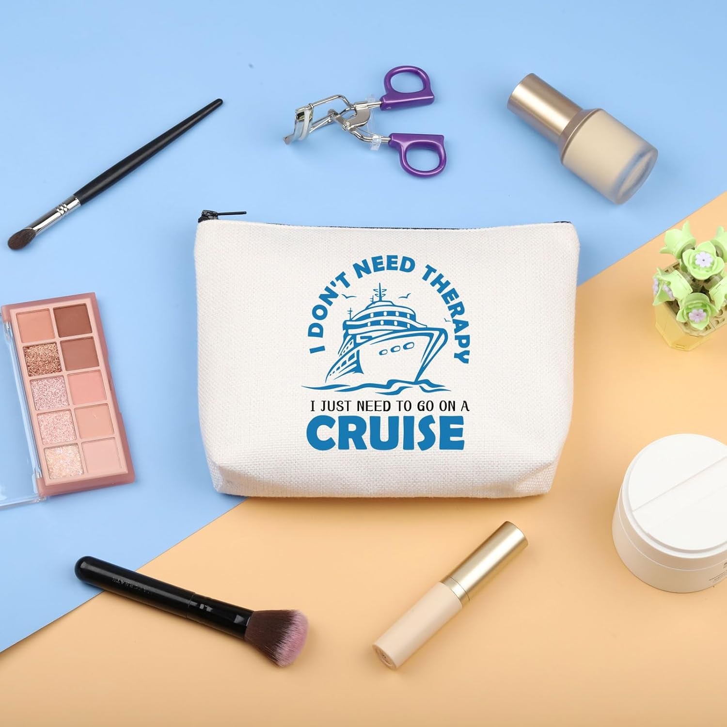 Cruise Makeup Bag for Women Family Cruise Vacation Gift I Don'T Need Therapy I Just Need to Go on a Cruise Travel Pouch (Therapy Go Cruise Bagu)