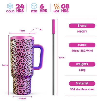 40Oz Cup Tumbler with Handle Straw Stainless Steel Multi-Prints Coffee Cup Travel Water Bottle Leak-Proof Car Mug Gifts