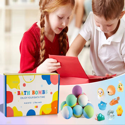 Bath Bombs for Kids with Surprise Inside, 15 Pack Kids Bath Bombs Gift Set, Natural Organic Kids Bubble Bath Fizzy with Bath Toy