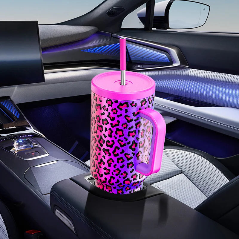 40Oz Cup Tumbler with Handle Straw Stainless Steel Multi-Prints Coffee Cup Travel Water Bottle Leak-Proof Car Mug Gifts