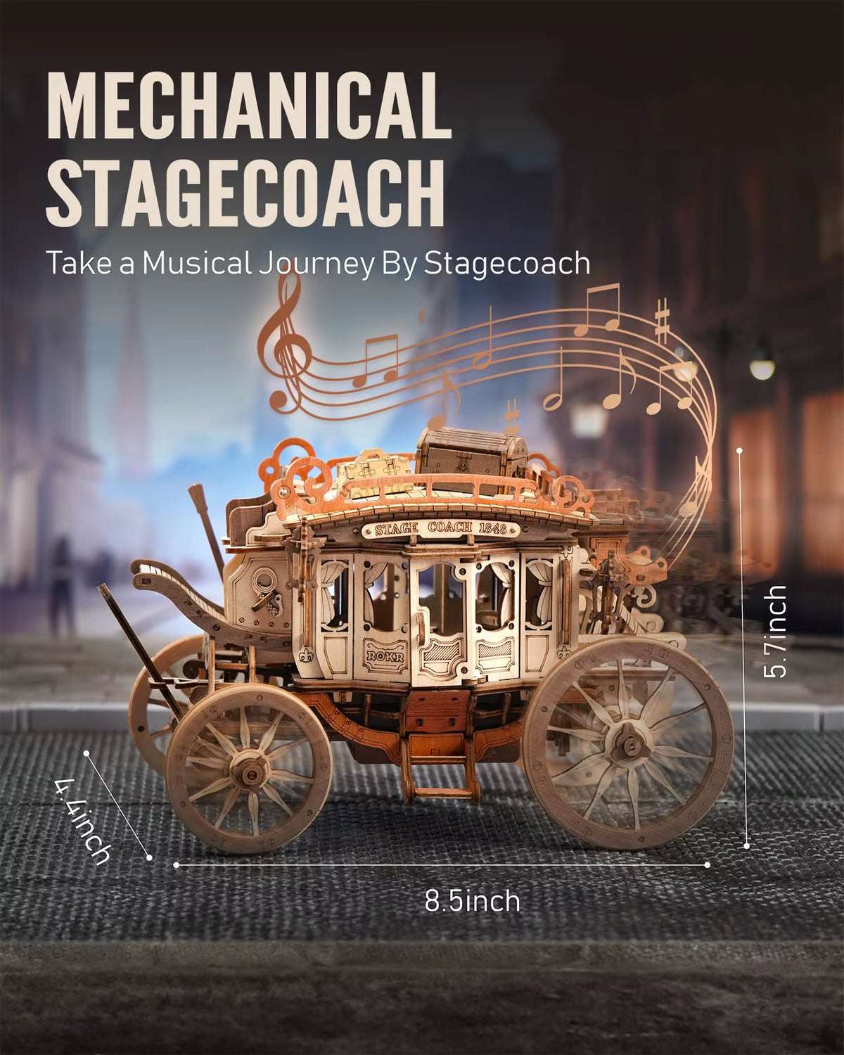 Wooden Music Box Puzzle 3D Puzzles Mechanical Building Construction Craft Birthday Anniversary Day Gift Kits Stagecoach