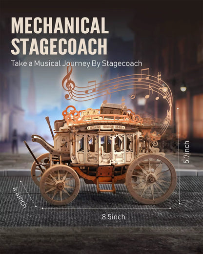 Wooden Music Box Puzzle 3D Puzzles Mechanical Building Construction Craft Birthday Anniversary Day Gift Kits Stagecoach
