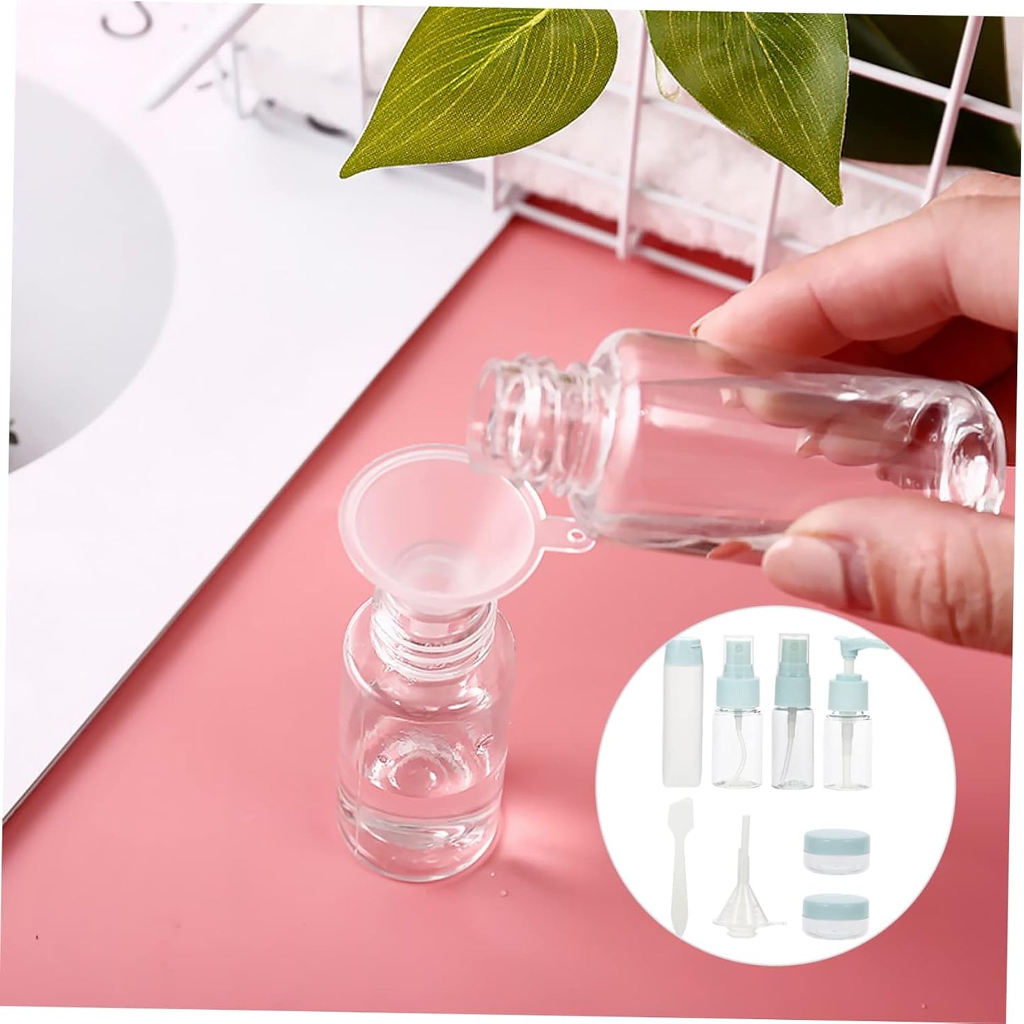 Set of 9 Portable Travel Bottles Empty Refillable Cosmetics Spray Bottles for Toiletries Leakproof Squeezable for Women Men