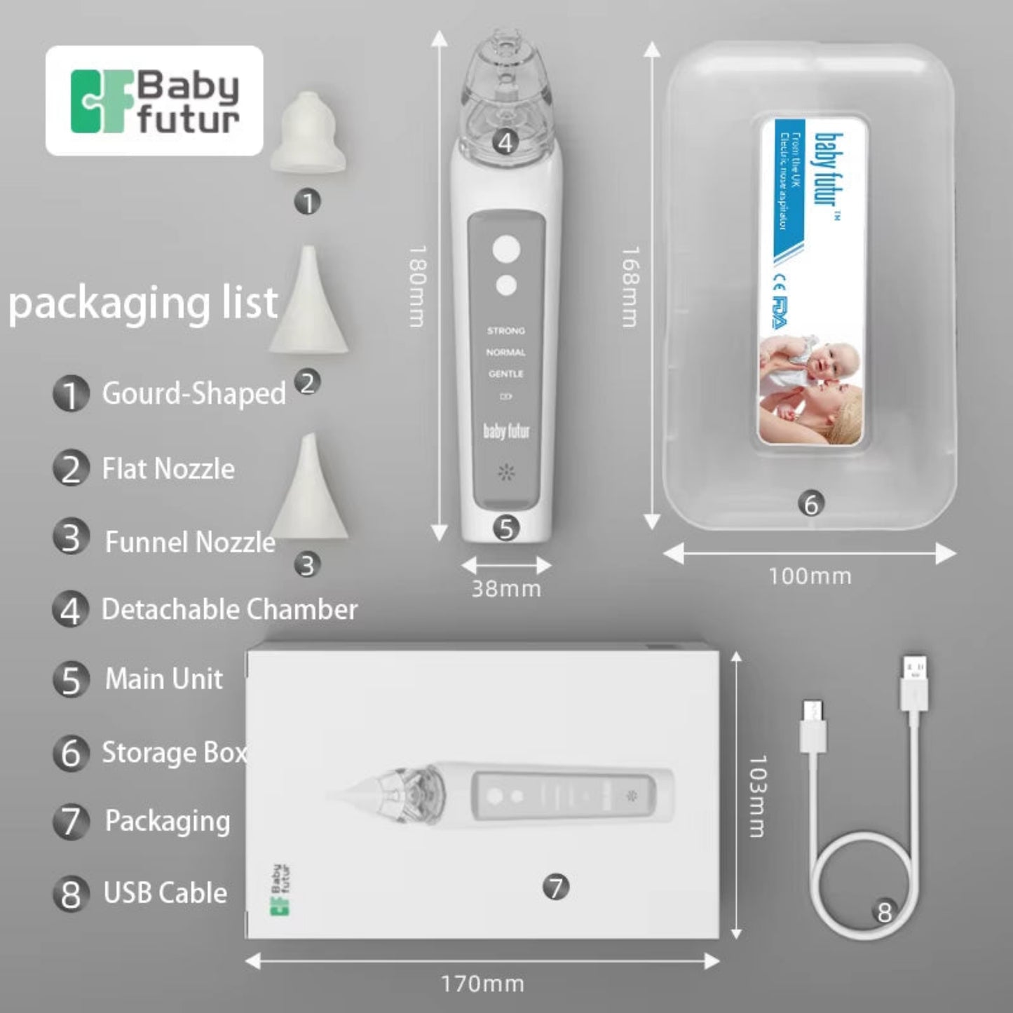 Electric Nasal Aspirator Rechargeable Automatic Nose Cleaner Soft Silicone Low Noise Soothing Music