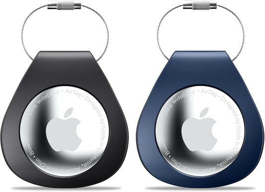 Airtag Holder with Keychain - Anti-Scratch Case for Apple Airtag, Accessories for Pets Collar, Key, Luggage (Black+Blue)